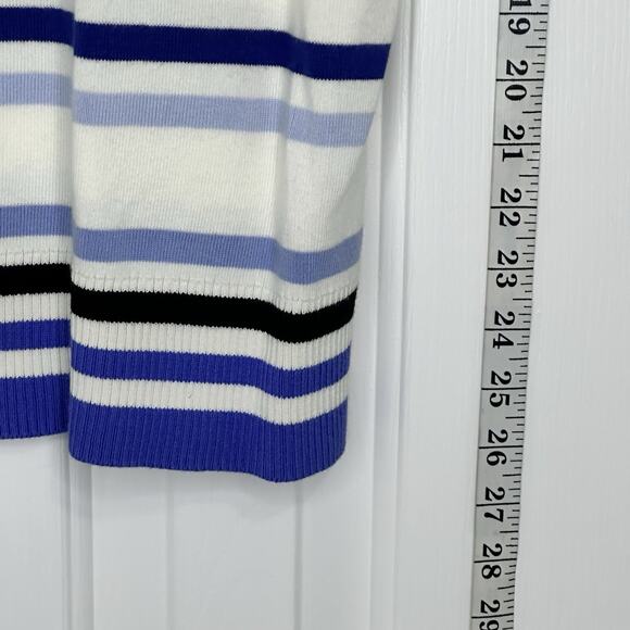 Talbots Womens Sweater XL Cream Oatmeal Blue Striped Knit Short Sleeve - Picture 3 of 9